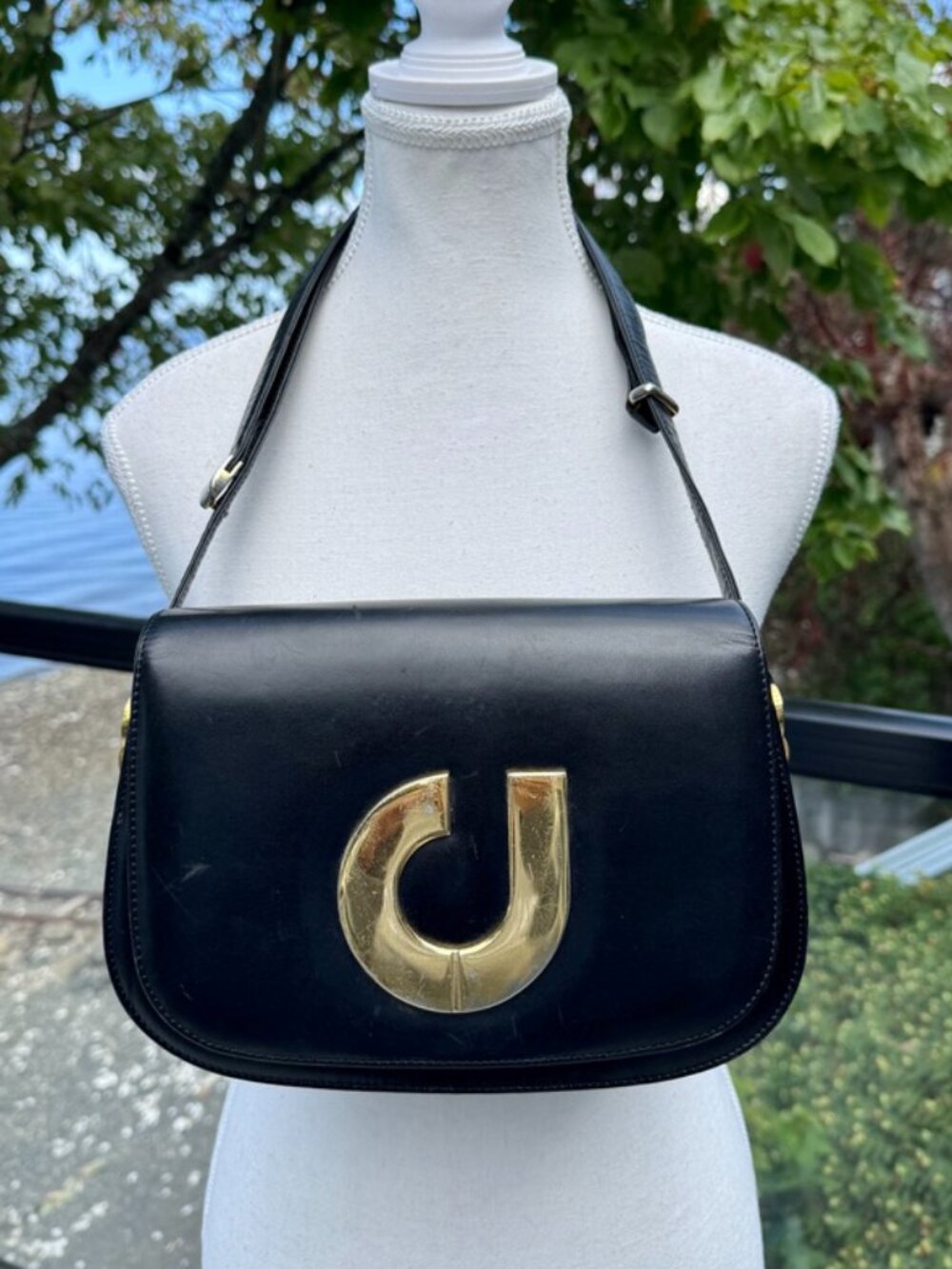 Charles Jourdan Vintage Black Box Leather Crossbody Shoulder Bag